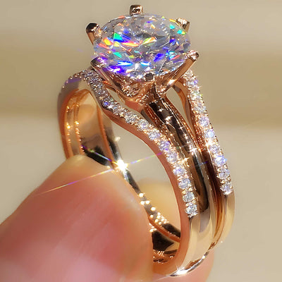 cubic zirconia ring with unique rose gold color classic 6 claws designed | Gem Jewery