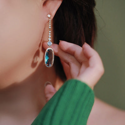lady's cz stone drop earrings with silver color/gold color/sky blue metal | Gem Jewery