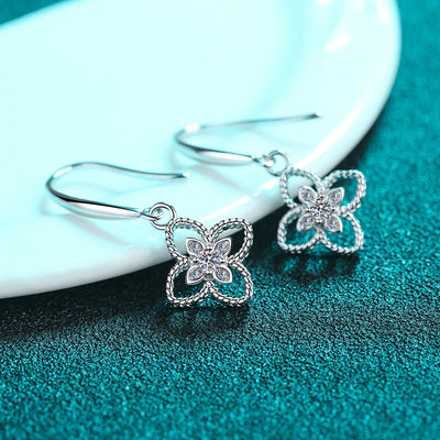 2.2mm moissanite double four leaf clover ear hook earrings for women with 925 sterling silver | Gem Jewery