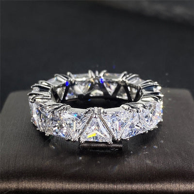 cubic zirconia triangle ring with unique prong setting | Gem Jewery