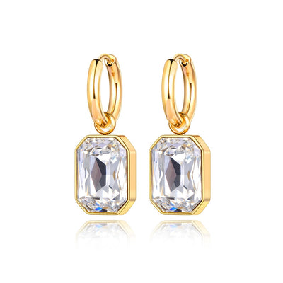 cubic zirconia earrings jewelry for women with stainless steel geometric square hoop | Gem Jewery