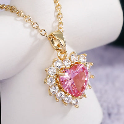 cz stone pink heart pendant necklace | Gem Jewery
